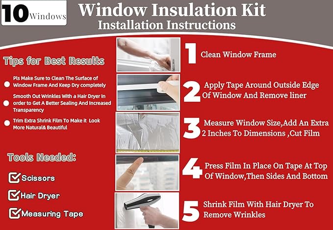 10-Window Shrink Film Window Insulation kit（62-Inch x 420-Inch） | Insulating - Image 2