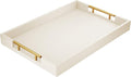 ATZYmolin 17"x12" Leather Serving Tray, Polished Metal Handles, Coffee Table by ATZYmolin