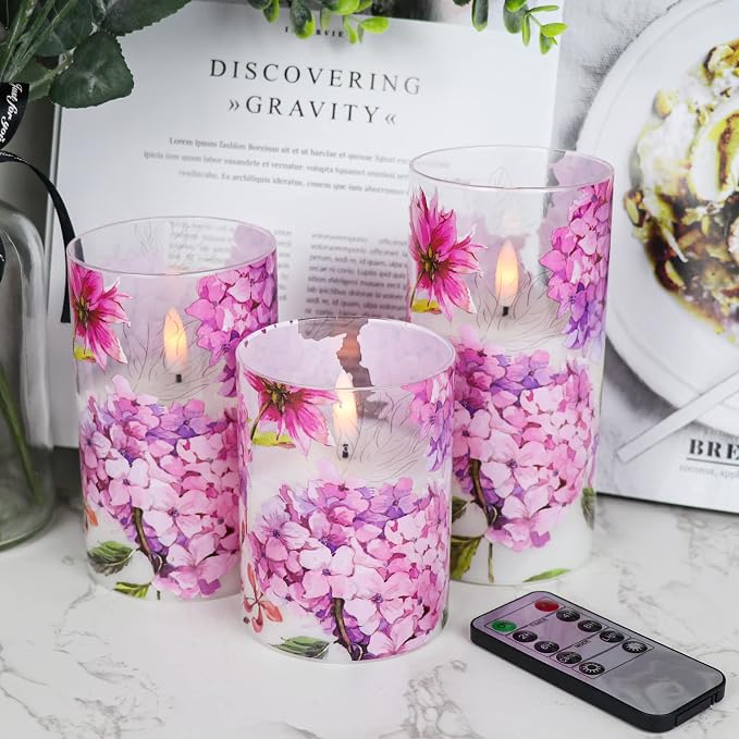 Red Hydrangea Glass Flameless Candles by DRomance