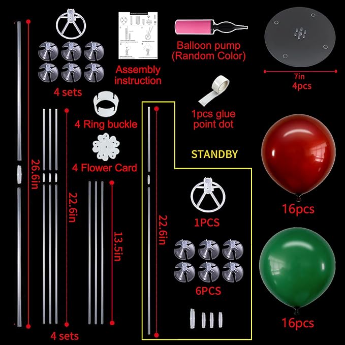 TONIFUL 4 Set Dark Red Green Balloon Stand Balloon Centerpiece - Image 2