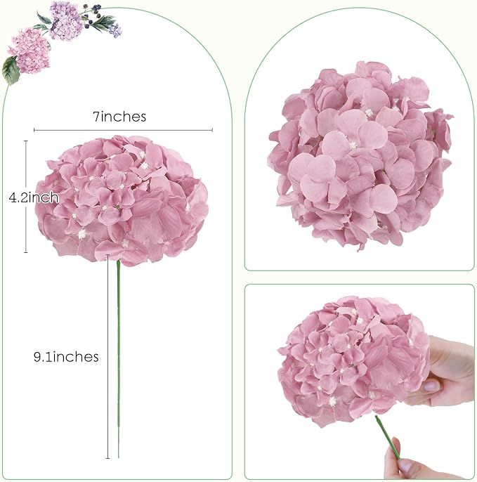 AVIVIHO 10pcs Fake Flowers Mauve Pink Flowers Hydrangea Artificial Flowers Bulk - Image 3