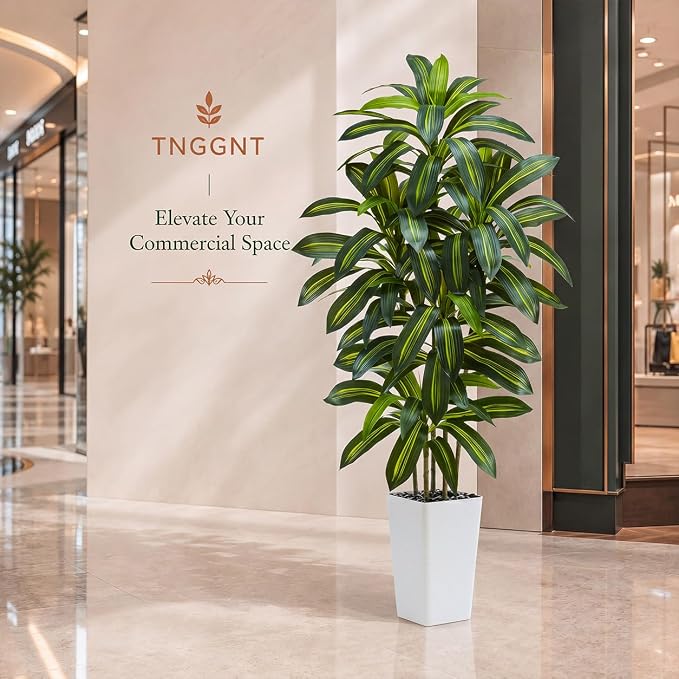Artificial Dracaena Tree: 6FT Fake Plants Silk Faux Trees（White Pot） | - Image 9