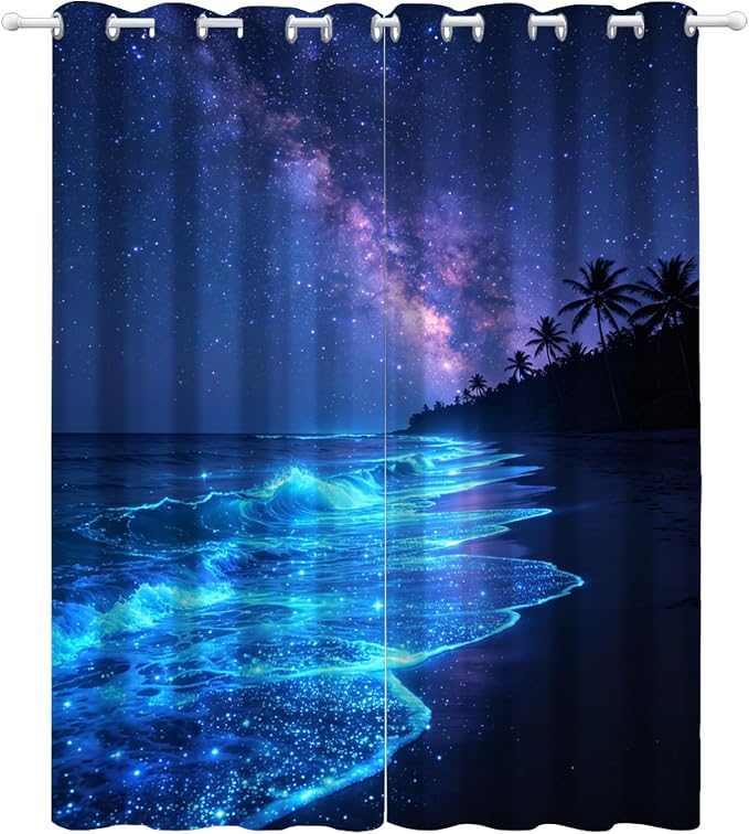 Beach Curtains for Bedroom Living Room, Fluorescent Beach Blackout Curtains - Image 4