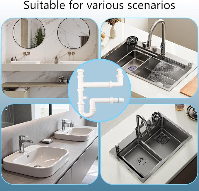 Universal 1-1/2" Kitchen Sink Drain Kit, Space-Saving kitchen drain P-trap - Image 7