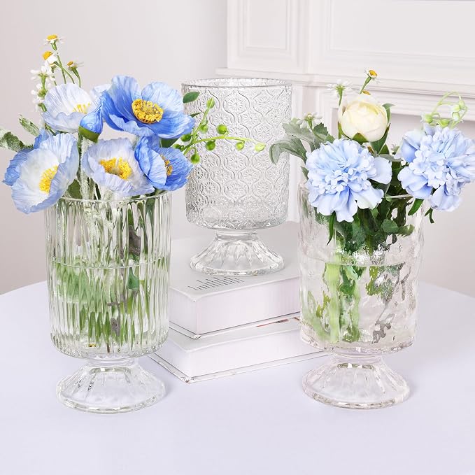 Fixwal 3pcs Vintage Glass Vases, Ribbed Glass Containers by Fixwal