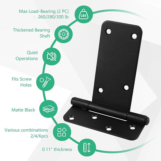 6 inch Gate Hinges, 280 Lbs Capacity, 4 Pack Matte Black Heavy Duty Hinges | - Image 3