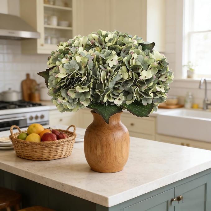 Kimura's Cabin 6pcs Hydrangea Artificial Flowers Fake Hydrangeas, Mint Green | - Image 4
