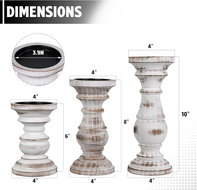 Candle Holder for Pillar Candle Set of 3, Farmhouse Wood Candle Holder - Image 2
