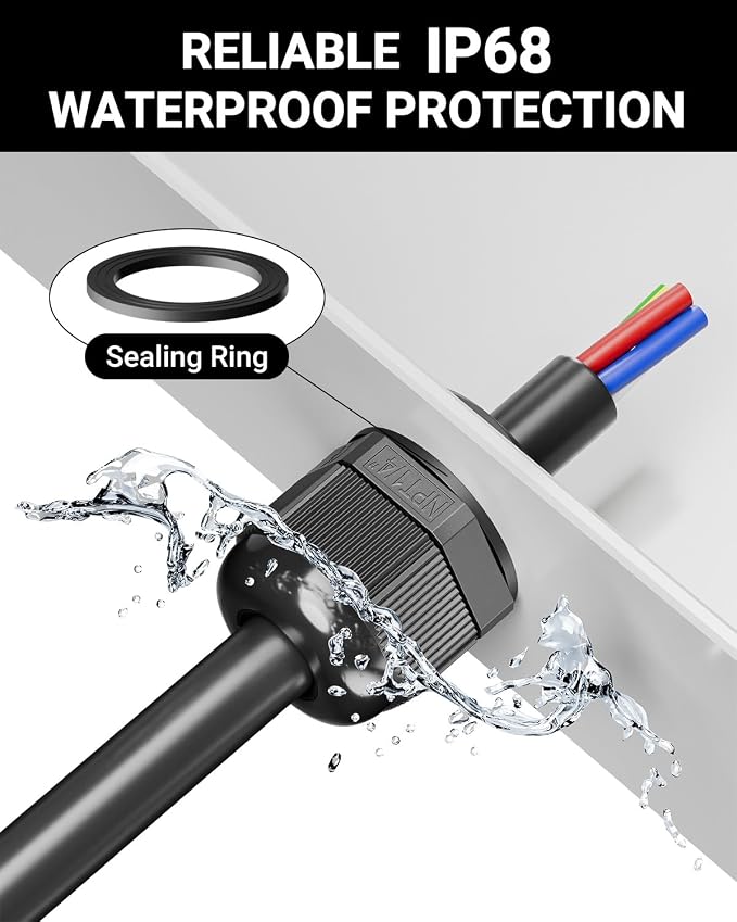VCELINK 10 Pcs 1/4" NPT Cable Glands Nylon Waterproof, IP68 | Strain Relief - Image 3