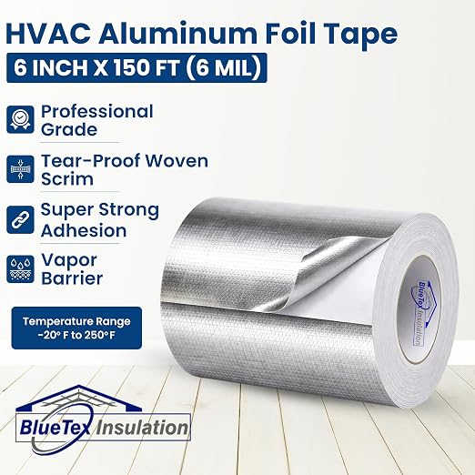 BlueTex Insulationㅤ HVAC Aluminum Foil Tape 6 inch x 150 ft, Tear-Proof Woven - Image 2