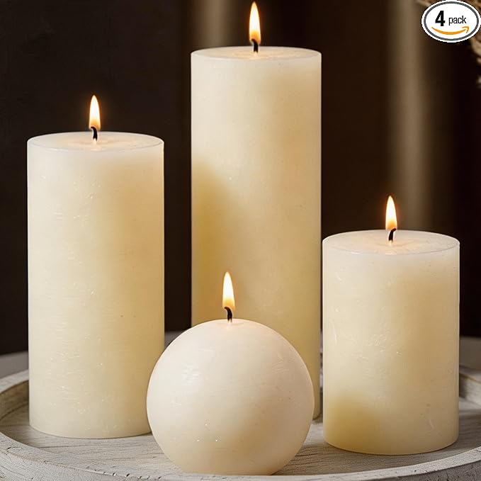 Rustic Ivory Pillar Candles Set by MOSROAD