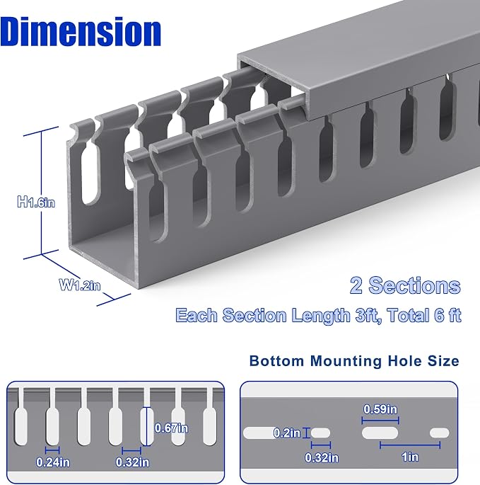1.6" H x 1.2" W Cable Raceway, 6ft Under Desk Wire Management Channel, 2 Pack - Image 2