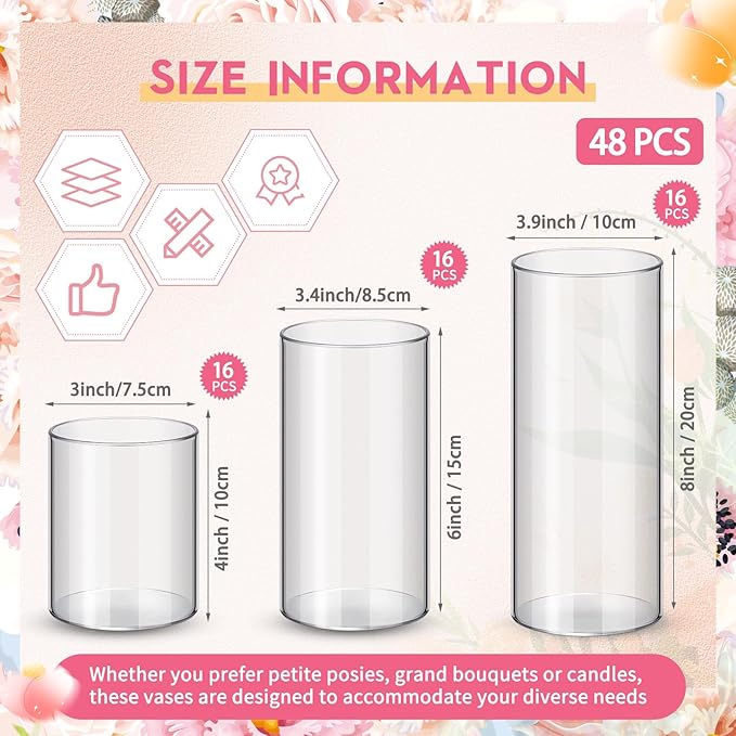 Nuogo 48 Pcs Plastic Cylinder Vases Tall Plastic Flower Vases - Image 2