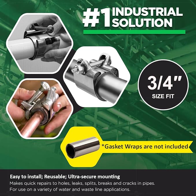Highcraft Pipe Repair Clamp 3/4'', IPS Single Bolt, 3” Long, Stainless Steel - Image 2
