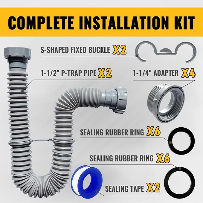 VIVIDA 1-1/2" Kitchen Sink Drain Pipe 2-Pack, Flexible Sink P Trap - Image 9