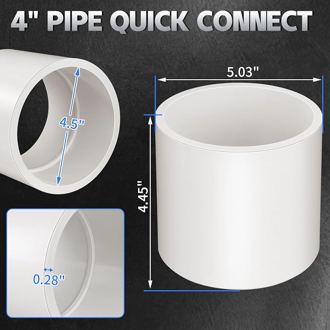 2Pcs White 4 inch PVC Coupling, Socket x Socket, Furniture Build Grade Sch40 - Image 2