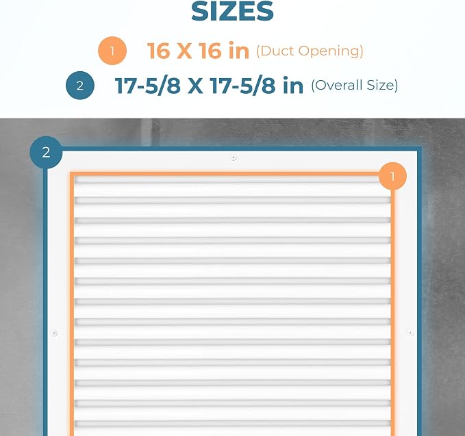 Aluminum 16 x 16 Inch Cold Air Return Vent Cover, Rustproof AC Transfer Grille - Image 3