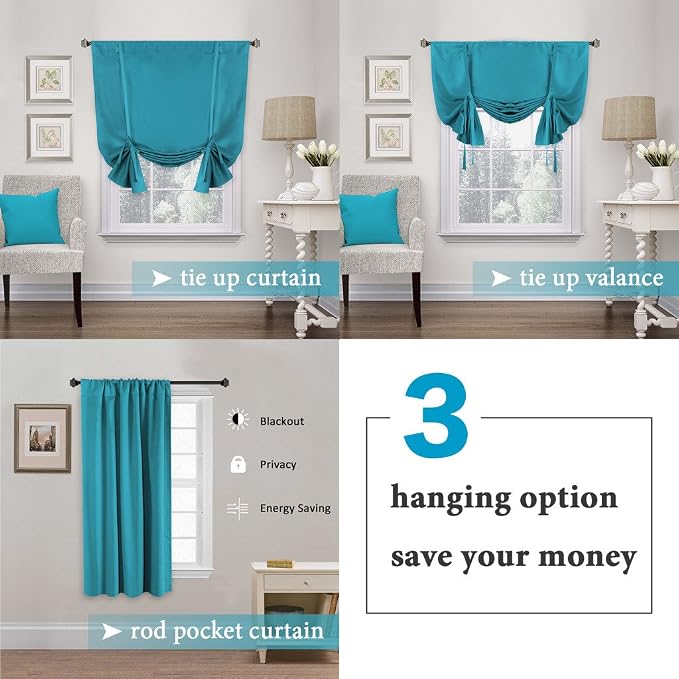 H.VERSAILTEX Blackout Tie Up Curtain Energy Efficient Window Shades Adjustable - Image 4