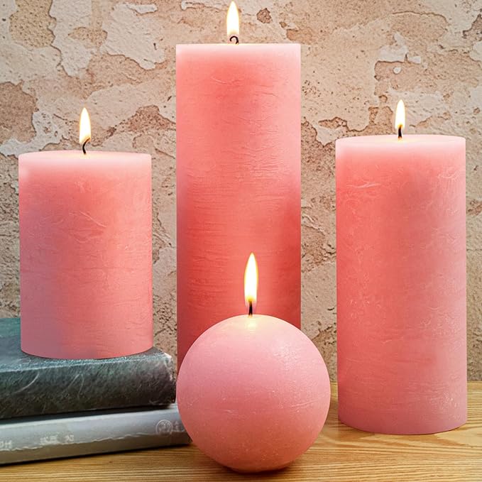 Pink Textured Pillar Candles Set - Image 8