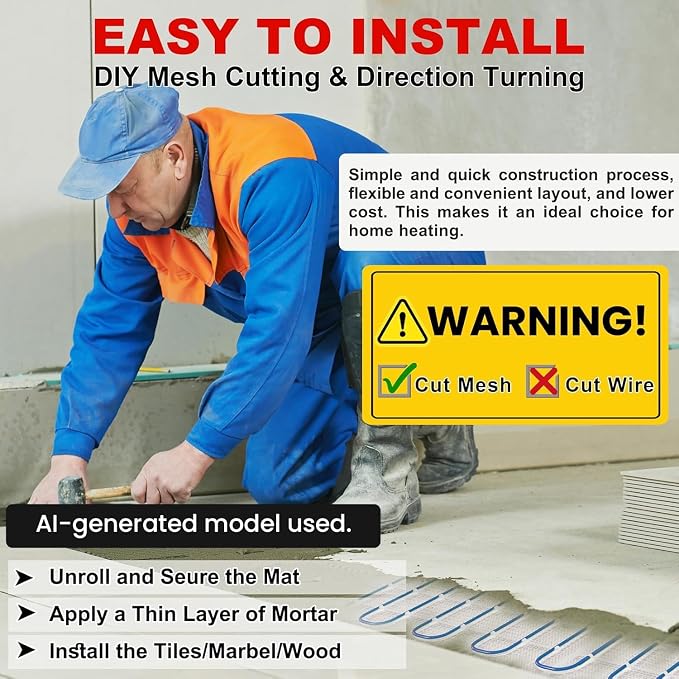 MAXKOSKO 25 sq ft Radiant Floor Heating Mat, Electric Heated In Floor Mat | - Image 4