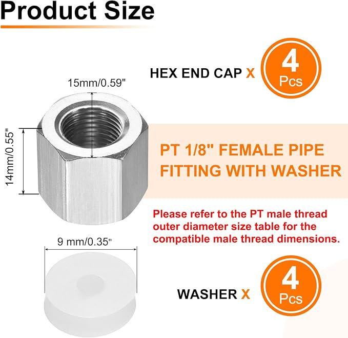 uxcell 4pcs Hex End Cap 304 Stainless Steel Nut - Image 2