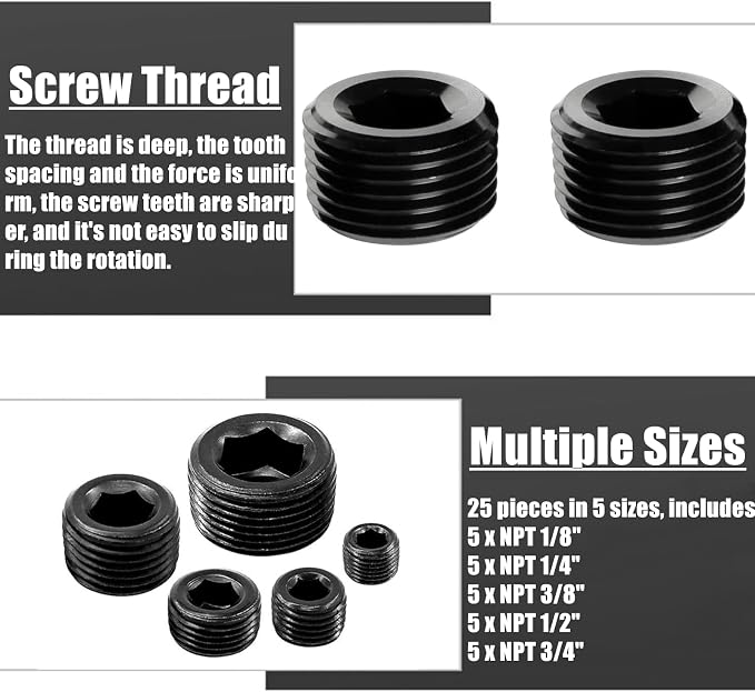 70 Pcs Black Carbon Steel Pipe Plug Fitting Assortment Kit - Image 4