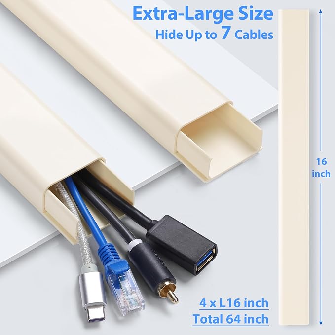ZhiYo 64" Cord Covers for 4-7 Wires on Wall, 1.54" W x 0.75" H | Paintable TV - Image 2