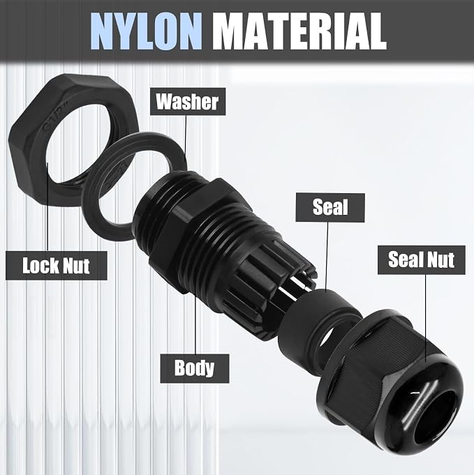 2 Pcs 1" NPT Nylon Cable Glands, Rubber Gasket Seal - Image 3