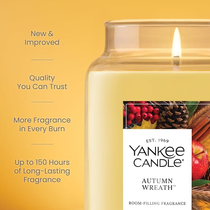 Yankee Candle Autumn Wreath, Thanksgiving Scented Candle, 22oz Large Jar - Image 3