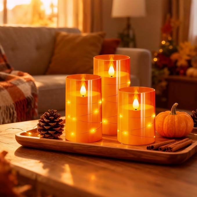 NURADA Flameless Candles with Remote Timers: Built-in Star String Lights 3D - Image 8