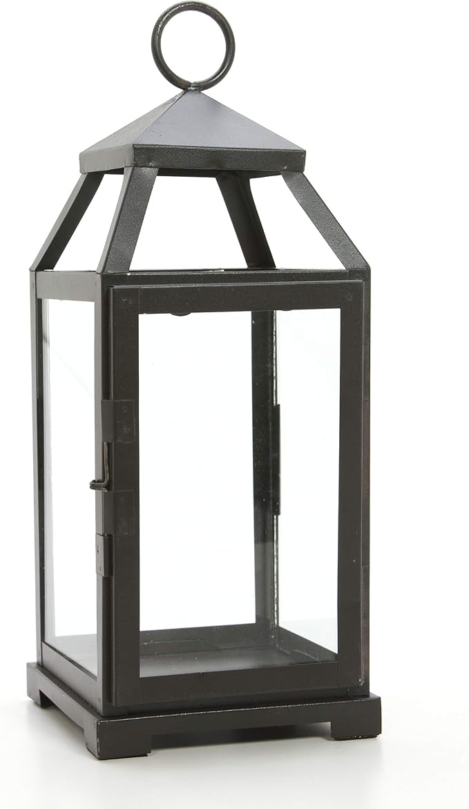 Hosley 14 Inch High Large Clear Glass Iron Classic Style Lantern Elegant Candle by HOSLEY