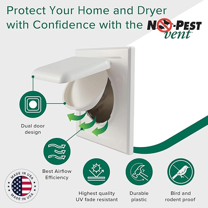 NO-PEST VENT Dual Door Dryer Vent Cover 4 Inch Outdoor, Made in USA, Highest - Image 4