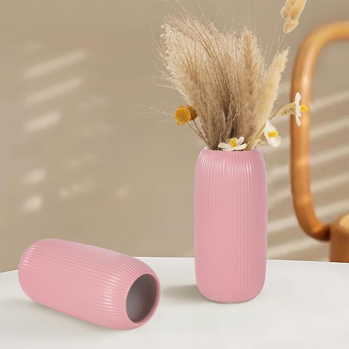 Ceramic Vase for Flowers – Modern Small Ribbed Textured Flower Vase for Home - Image 3