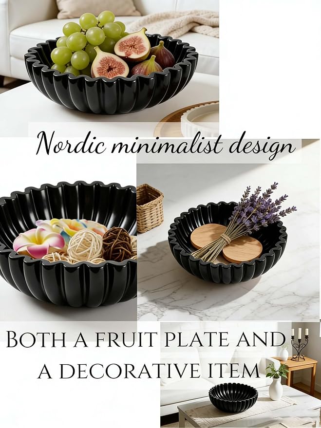 Ruffle Decor Large Decorative Bowl, fruit bowl kitchen stone bowl, bowl decor - Image 5