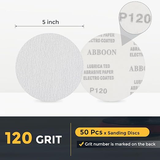 HARFINGTON 50 Pcs 5 Inch Sanding Disc 120 Grit White Aluminum Oxide | Hook and - Image 2