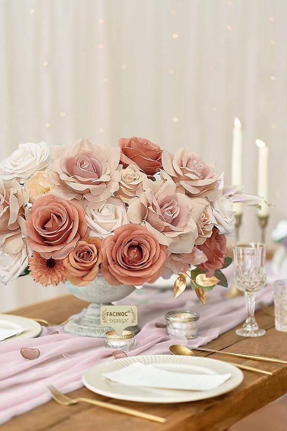 FACINOC Roses Artificial Flowers Dusty Nude Fake Flower - Image 5
