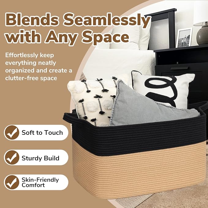 Goodpick 85L Large Woven Rope Blanket Basket, Pillows & Toys, Home Organization - Image 5