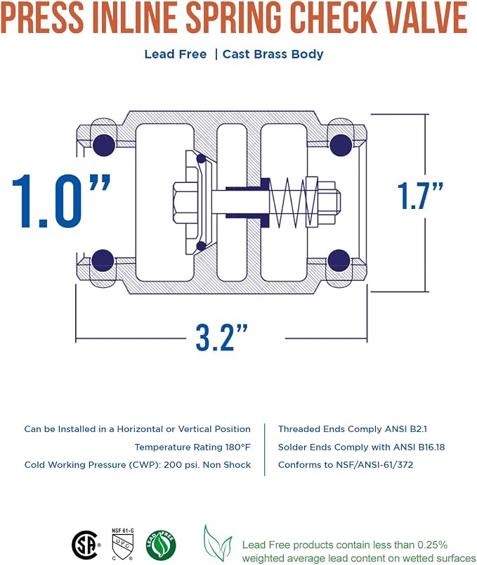 Midline Valve 372S322 Inline Spring Loaded Check Valve, Backflow Prevention - Image 5