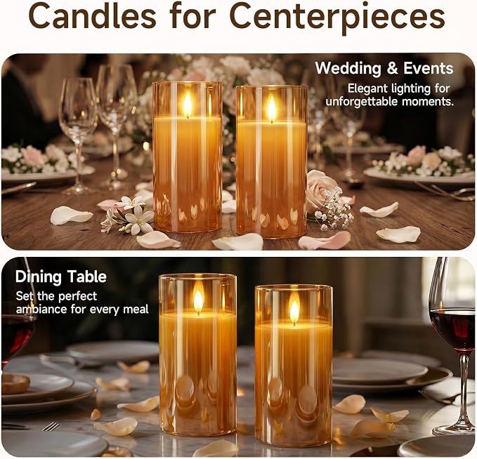 Homemory Amber Glass Flameless Candles, Real Wax, Remote Timer, 2 Pack | D3"xH6" - Image 6