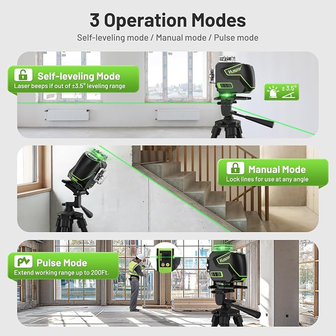 Huepar Laser Level 360 Self Leveling, S04CG 4x360° Green 4D Cross Line Laser - Image 5