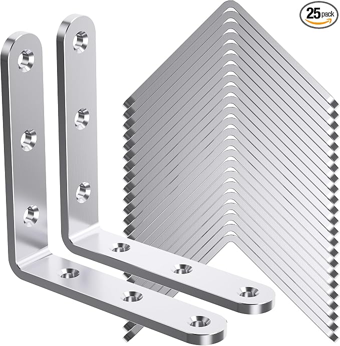 25Pcs Stainless Steel Angle Brackets 3”x 3” Heavy Duty Corner Brackets | 3MM by WENQUIT