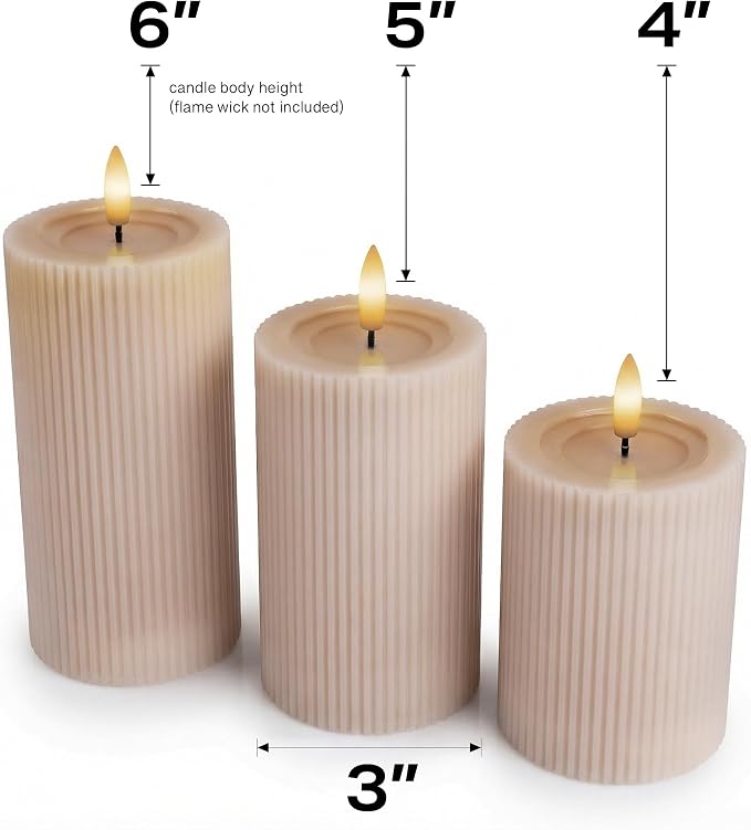 Fluted Ribbed LED Pillar Candles, Blush Beige, - Image 4
