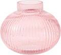 Pink Glass Vase for Tulips, Ribbed Glass Vase for Flowers, Round Flower Vases by YANWE