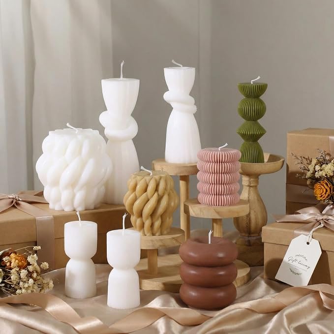Conelist 9pcs Rustic Farmhouse Pillar Candles Set 3.1"-7.7" Handmade Neutral - Image 9