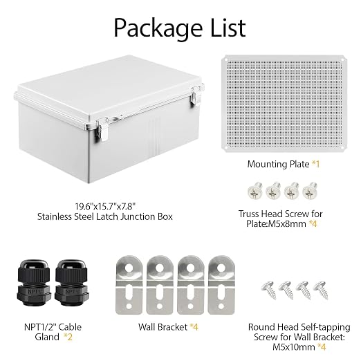 Electrical Box, IP67 Waterproof Hinged Cover Stainless Steel Latch Junction Box - Image 9