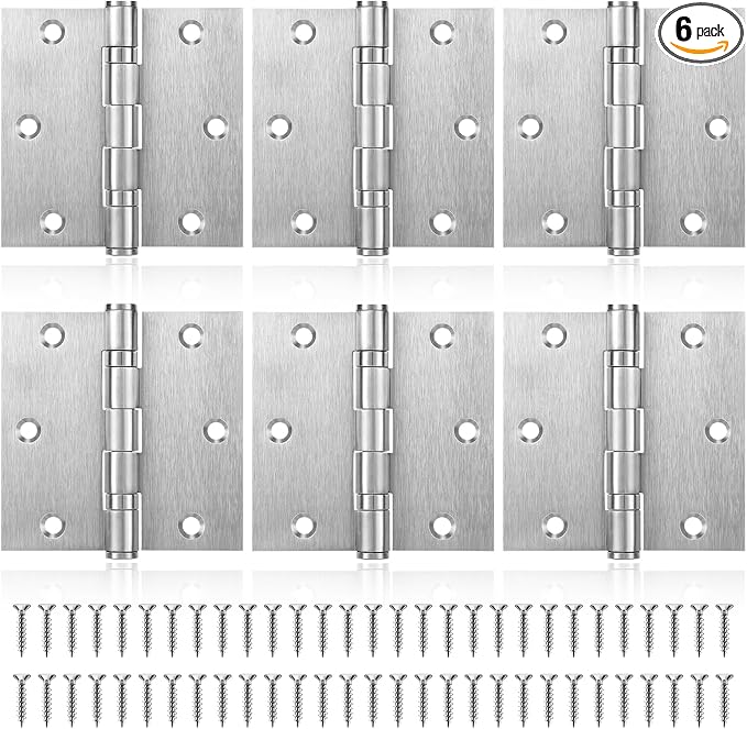 6 Pack Door Hinges 3.5 x 3.5 Inches, Heavy Duty Stainless Steel Ball Bearing by MOZCORNHARDWARE