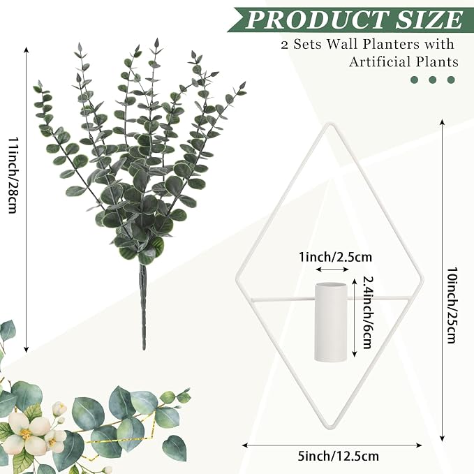 Jexine Hanging Planters with Artificial Eucalyptus Metal Hanging Vase Indoor - Image 2