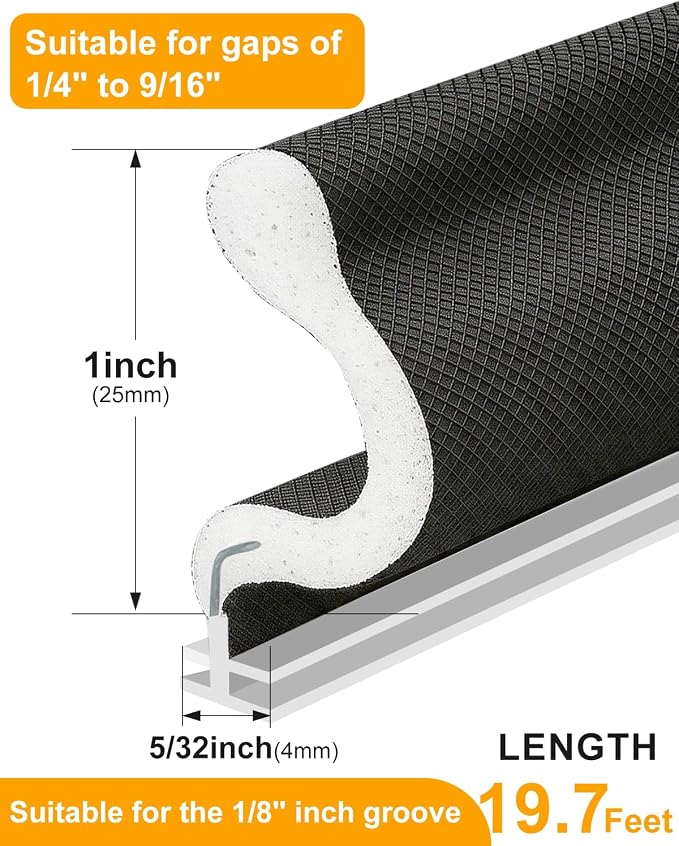 19.7FT Weather Stripping Door Seal: Sound Proof Draft Blocker Kerf Weather - Image 2