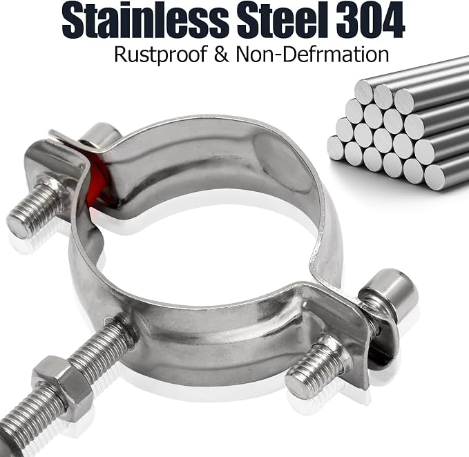 2pcs Adjustable Pipe Support Bracket, Stainless Steel Pipe Clamp | 2 Inch-2-1/4 - Image 6