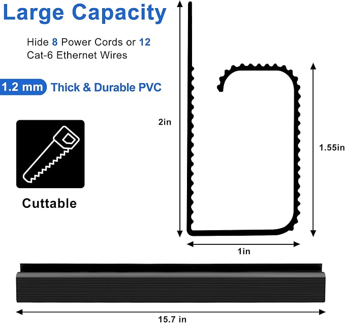 Cable Management Under Desk 94.5in J Channel, ZhiYo Cord Organizer - Image 2
